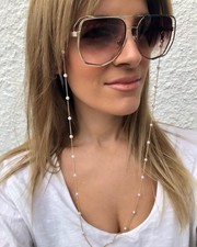 Gold-Tone Metal Eyeglass Chain with Pearls Reading Glasses Cord, Lanyard