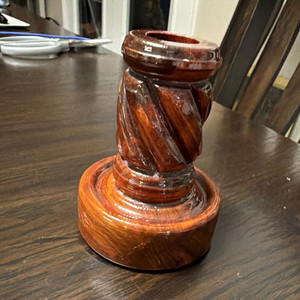 Texas Cedar Wood Candlestick Holder Brown/Green Rustic Round for Taper Candles