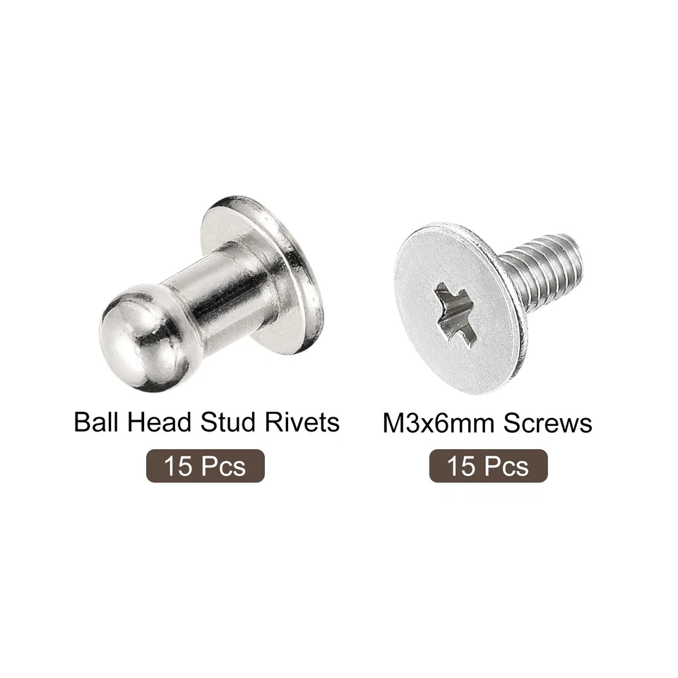 15Pack 4mm Ball Head Stud Rivets Screw Back Round Head Button Silver Tone - Image 3 of 4