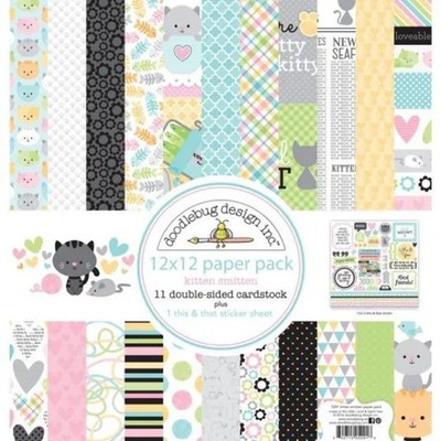 Doodlebug Paper Pad Karten Scrapbooking 12x12 Kitten Smitten Scrap & Stempelset
