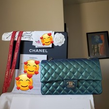 CHANEL double Flap Classic Medium iridescent green caviar gold hw 2022, Receipt