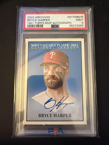 2022 Topps Archives #61TM-BHR Bryce Harper 1961 Autographs /50 PSA 9