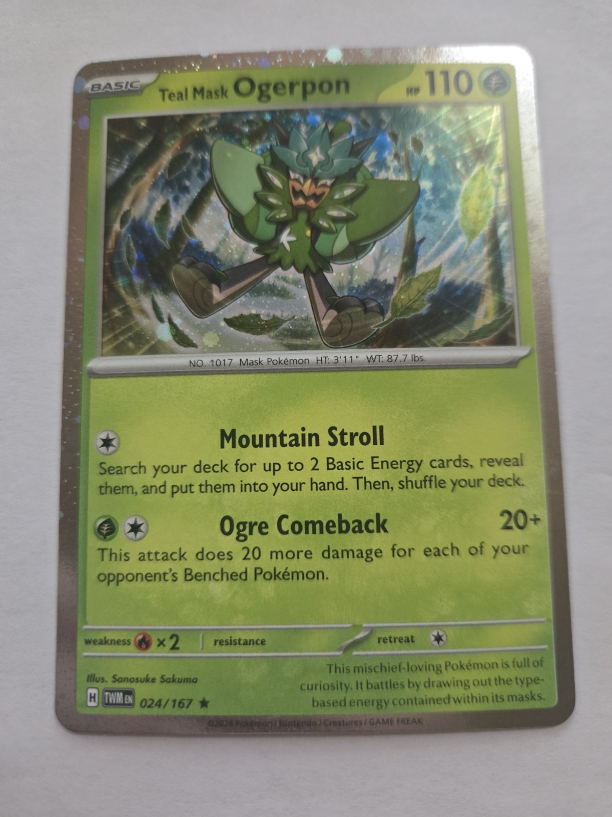 Teal Mask Ogerpon (TWM 24/167) cosmos holo rare variant Pokemon card