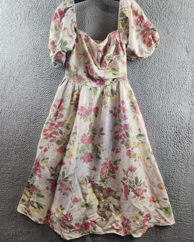 Vestido Shoshanna Zarah Midi Mezcla de Lino Para Mujer 6 Rosa Multi Espalda Cierre de Cremallera S/S Foto 2 de 4