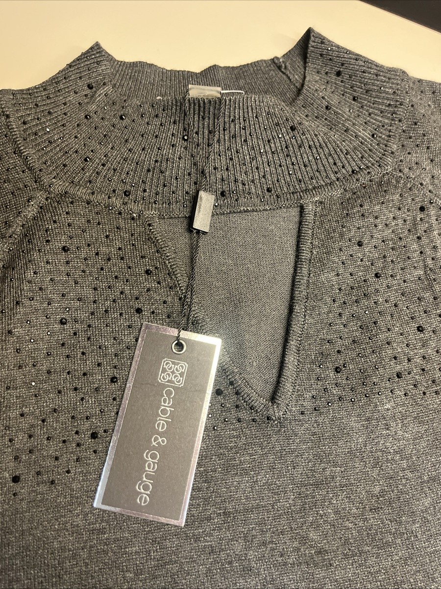 Women’s Cable & Gauge Peekaboo Front NWT L Gray and embellished w/sequins     r1 View 3