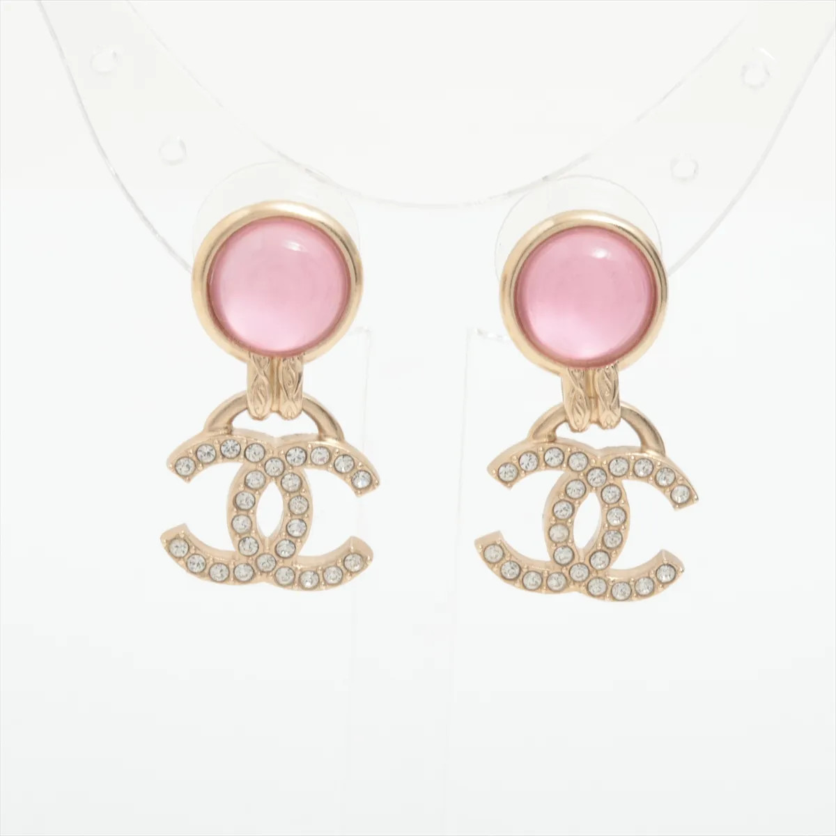 Chanel Coco Mark F24B Piercing jewelry (for both ears) GP×Rhinestone Gold x pink