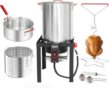 NUUK 30QT Turkey Fryer & 10QT Fish Fryer Combo Kit Aluminum Deep Fryer Pot with