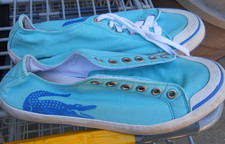 VINTAGE IZOD LACOSTE TURQUOISE CANVAS LO TOPS SNEAKERS SZ WOMEN US-9, UK-7 LOGO