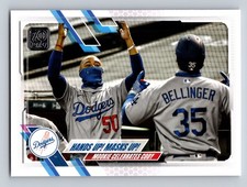 2021 Topps #303 Hands Up! Masks Up! (Mookie Betts / Cody Bellinger)