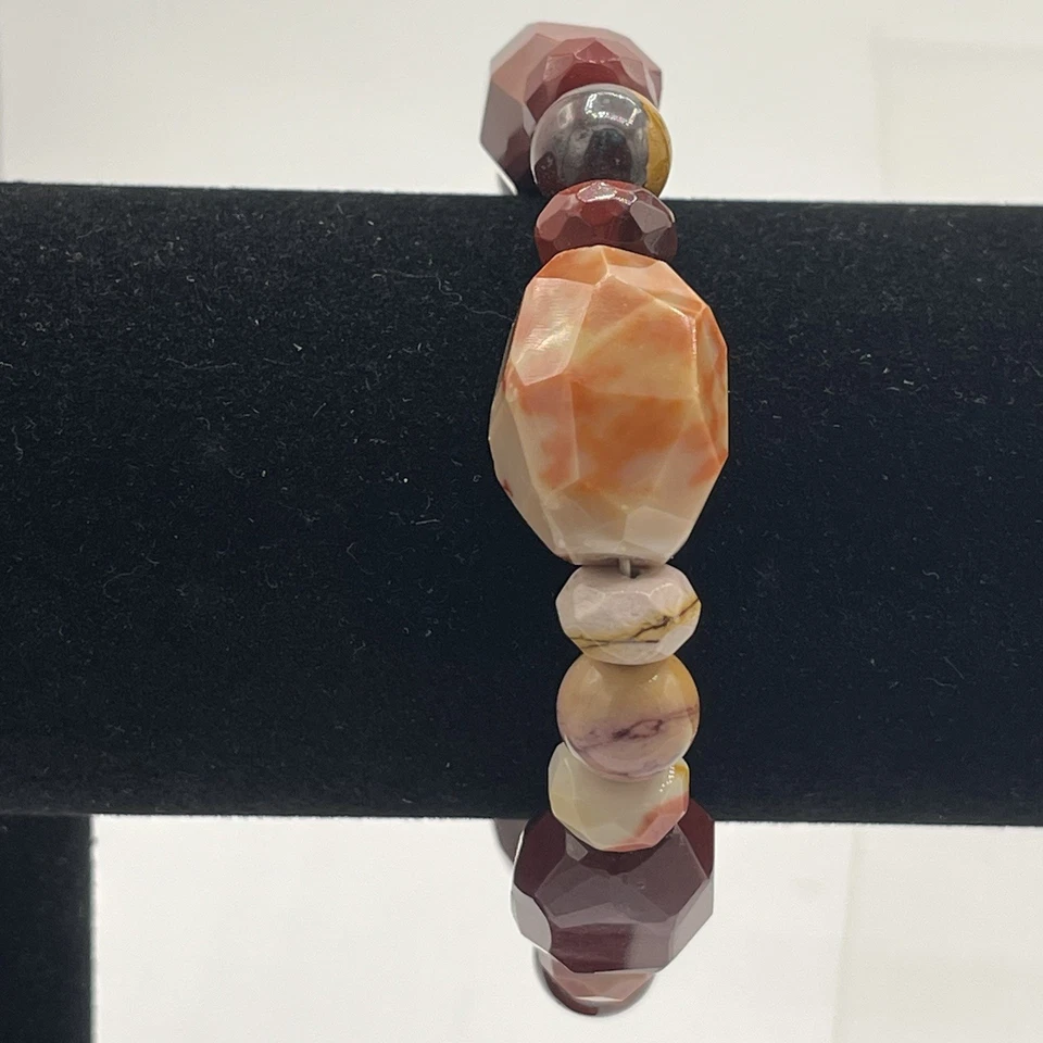 Vintage Natural Mookaite Jasper Stone Bracelet & Dangle Earrings Faceted READ - Image 3 of 4