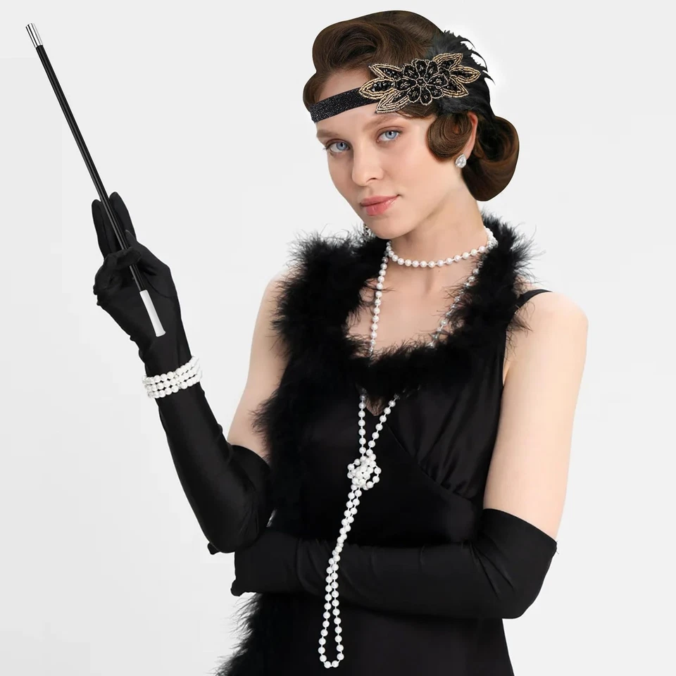 Juego de accesorios Flapper Gatsby años 20 para mujer rugiente años 20 disfraz Foto 2 de 4