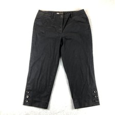Talbots The Perfect Skimmer Cropped Pants Black Size 8 Classic Side Hem Buttons