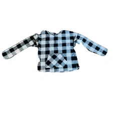 Shein Checkered Plaid Pullover Black White Long Sleeve Kangaroo Pocket Sz Small