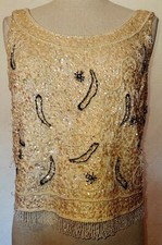 Vintage Cream Beaded and Sequin Tank Top Size M