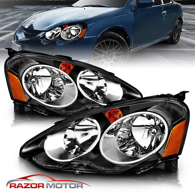 2002-2004 Fit Acura RSX DC5 JDM Black Replacement Headlights Head Lamps Pair