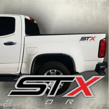 STX sport decal sticker, black matt and silver truck cut (set)