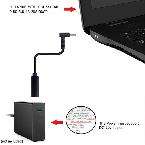 Type-c female to DC 4.5mm x 3.0mm Power PD Fast Charge Cable For HP Laptop C - Picture 9 of 12