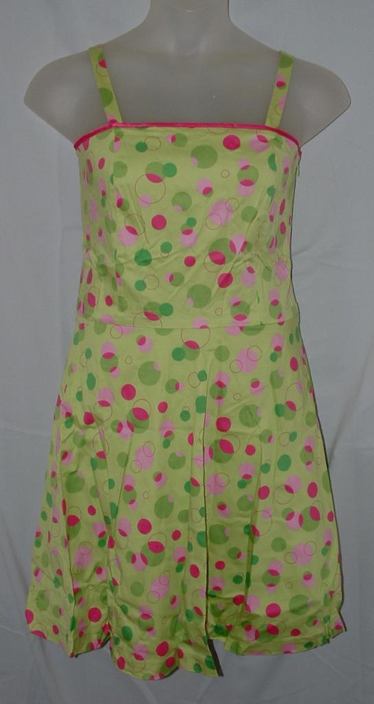 Green & Pink Polka Dot Sz 12 Sleeveless Lined Fit & Flare Sun Dress  GOODCLOTHES | eBay