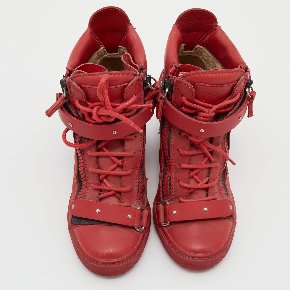 Giuseppe Zanotti Red Leather High Top Wedge Sneakers Size Giuseppe Zanotti Red Leather High Top Wedge Sneakers Size