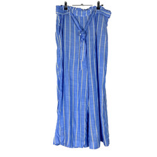 Lauren Conrad Womens Paperbag Waist Wide Leg Crop Pants Large Blue White Striped