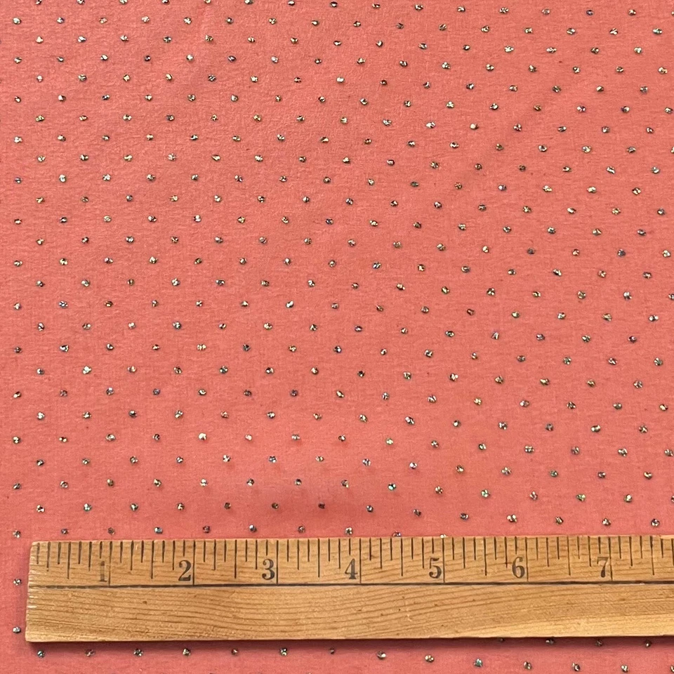 Tecido de bolinhas vintage anos 70 laranja queimado poliéster chiffon AB glitter 7 jardas BTY - Imagem 3 de 4