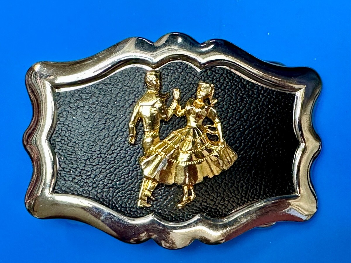 Vintage Solid Brass Western Belt Buckle with Dancing Figures Vintage Award Design Medals Solid Brass Square Dancing Belt  main image 2