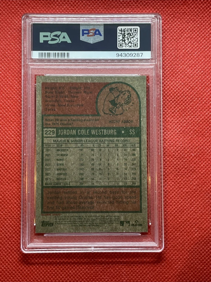 2024 Topps Heritage 229 Jordan Westburg Chrome Silver #/375 RC PSA 9 Mint - Image 2 of 2