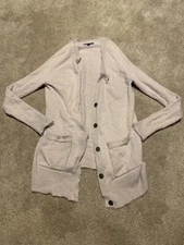 Womens American Eagle Light Pink Blush Soft Fuzzy Cardigan Sweater XS Pockets