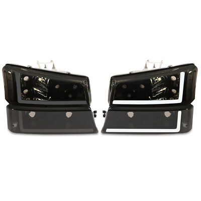 LED Black / Smoked Headlights DRL Lamps Fit For Chevy Silverado Avalanche 03-07