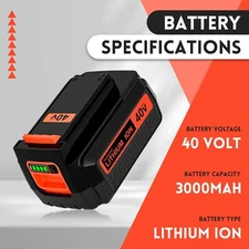 Replacement for Black and Decker LBX2540 battery/Fast Charger 40V Lithium 3.0Ah 
