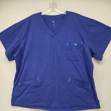 COUTURE WOMEN'S SCRUB TOP BLUE SIZE 2XL XX-LARGE STRETCH PULLOVER CASUAL SHIRT