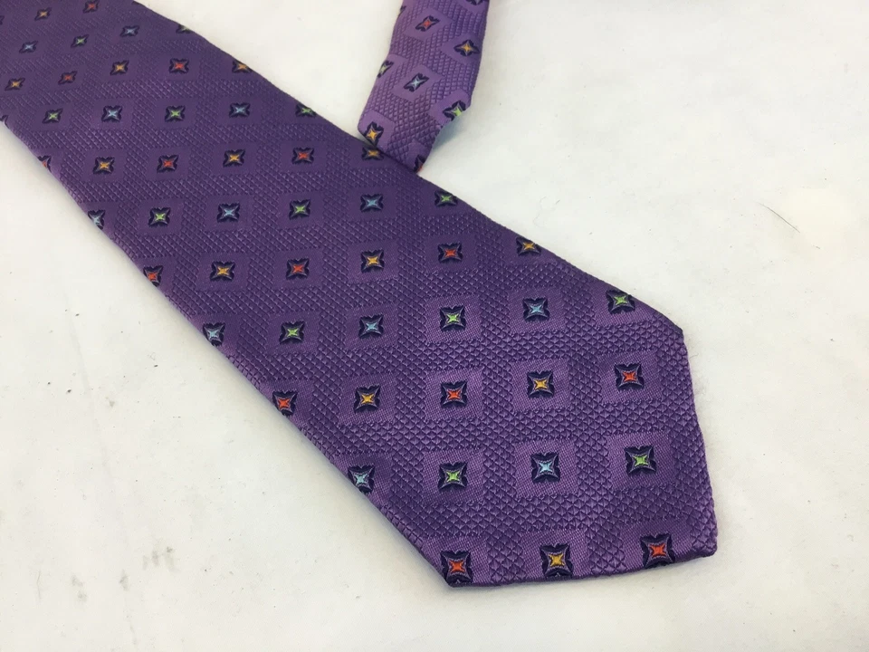 Holland & Sherry 领带 3.5 英寸紫色格子 100% 真丝美国完好 YGI — 第 3/4 张图片