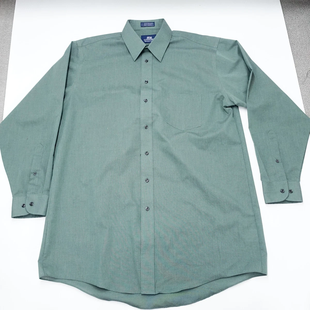 Chemise Homme Stafford Coton Verte – Taille Col 16-16 1/2, Manches 34/35, Occasion Très Bon état