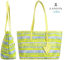 LANVIN en Bleu JP Tote Bag Star Logo Heart Print  Leather Heart Charm Yellow NWT
