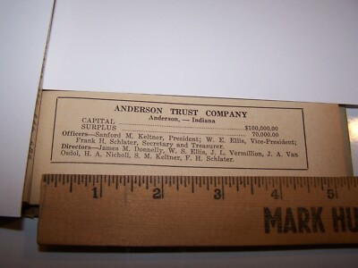 Antique ANDERSON TRUST COMPANY Paper Ad ANDERSON INDIANA with Officer Names
