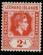LEEWARD ISLANDS GVI SG104, 2d scarlet, M MINT.