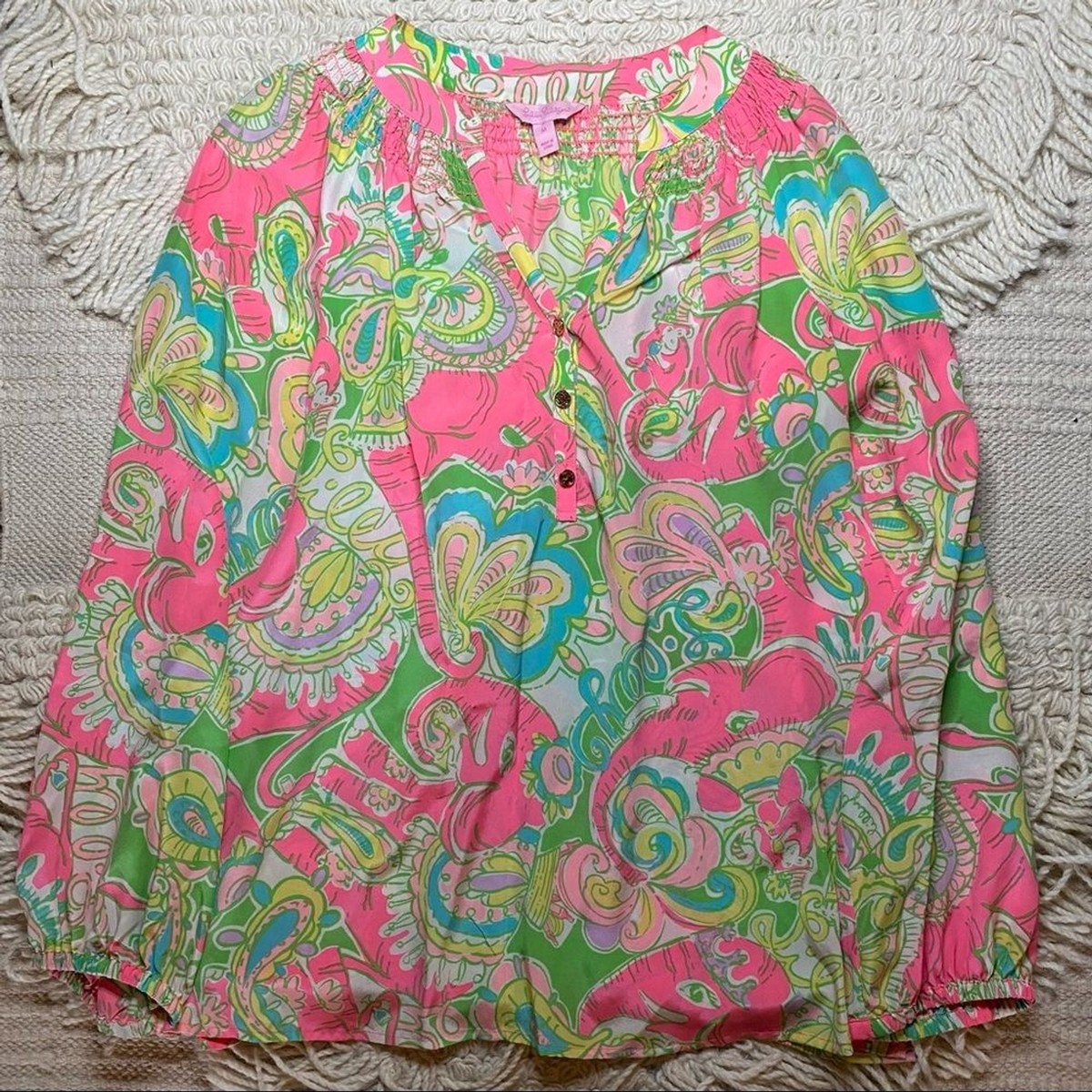 LILLY PULITZER multi Chin Chin Elsa silk blouse top M