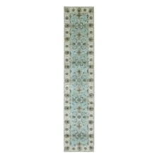 2'6" x 12' Periwinkle Blue Wool Shah Abbas Hand Knotted Floral Runner Rug R76035