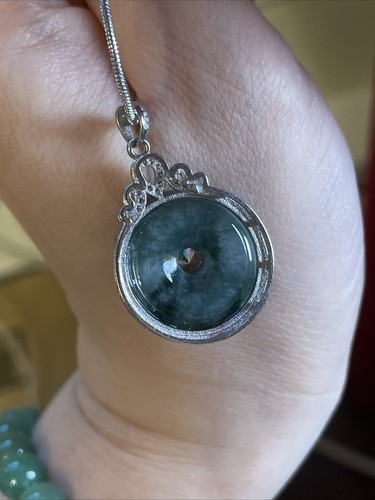 Certified Jadeiet Donut Pendant 翡翠玉環平安扣 飄花 S925純銀鑲嵌 - Picture 11 of 11