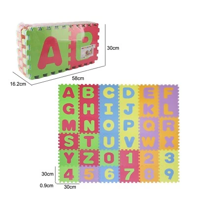 Kids Play Mat 36 Pieces Soft Foam Floor Education Puzzle Tiles Numbers Alphabet