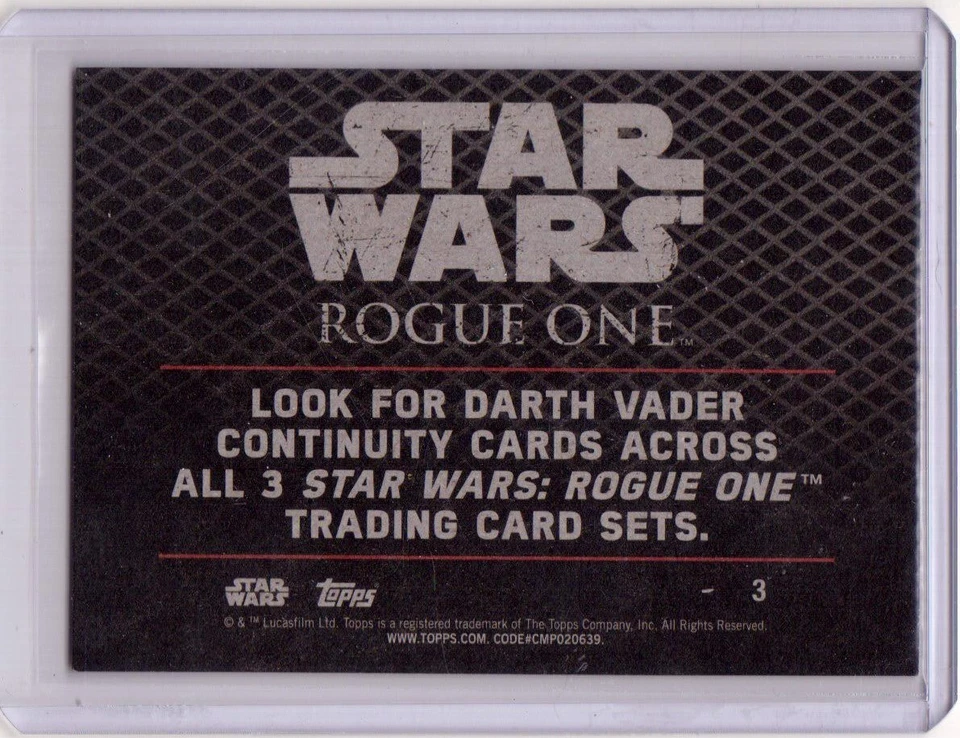 DARTH VADER 2016 Topps Star Wars Rogue One Continuity #3 Foil Insert Card SP - Image 2 of 2