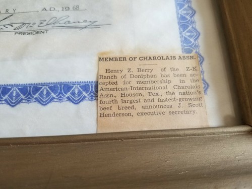 Charolais Association 1968 Member Award Plaque Framed + Newspaper Announcement - Picture 3 of 7