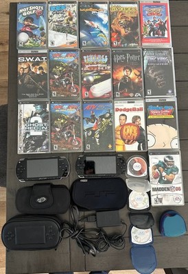 2x Sony PSP 1001 Bundle Consoles with 17 Games TESTED needs new Batteries