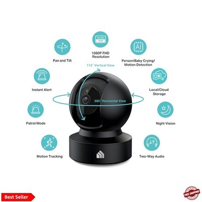 Kasa 1080p Indoor Pan/Tilt Wired Security Camera - Works as a Baby & Pet Moni...