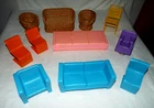 11 VINTAGE PIECES OF BARBIE FURNITURE MATTEL 1973-1982 PLASTIC & WICKER READ!!!