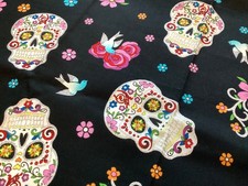 Glitter Sugar Skulls 100% Cotton Fabric ~ 2 P...