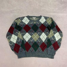 Vintage Knitted Jumper Argyle Patterned Grandad Knit Sweater Men's L