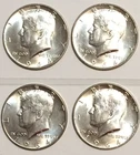 Lot of 4 Beautiful Uncirculated 1964-D John F Kennedy Silver Half Dollars