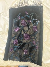 Black Sheer Velvet Shawl Wrap Scarf embelished Tassels Fringe