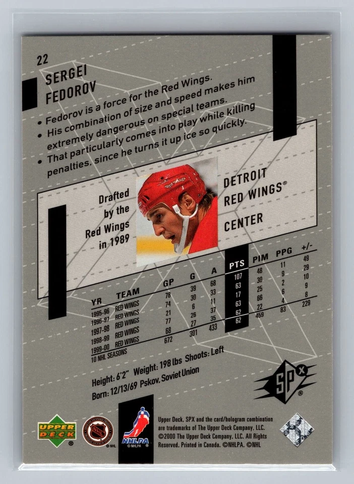 2000-01 SPx #22 Sergei Fedorov Detroit Red Wings - Image 2 of 2